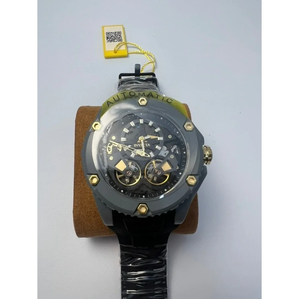 #W002 Invicta Akula 35246 Men's Automatic Watch 51mm Black Dial Silicone Strap